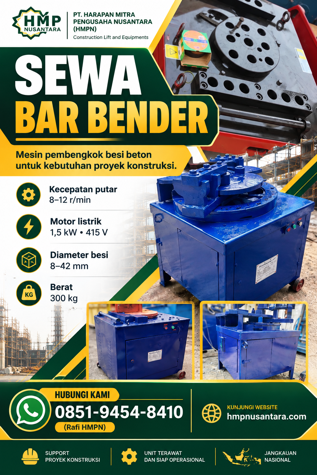 Sewa Mesin Tekuk Besi Beton Bukittinggi - Bar Bender HMP Nusantara